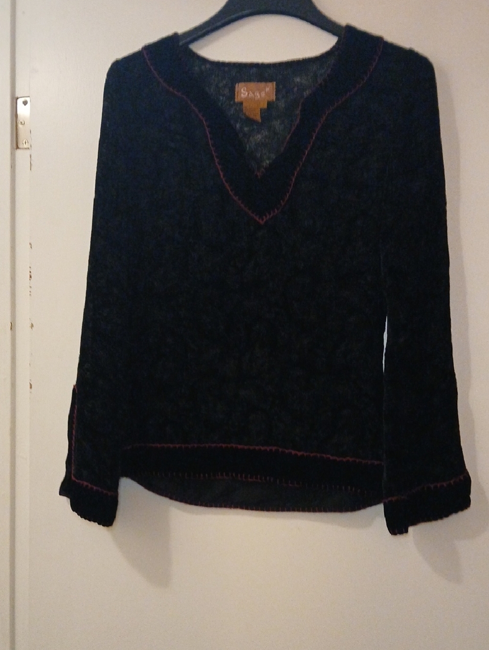 Sage Black V-Neck Burned Out Velvet Paisley with Fushia Rayon/silk, Small